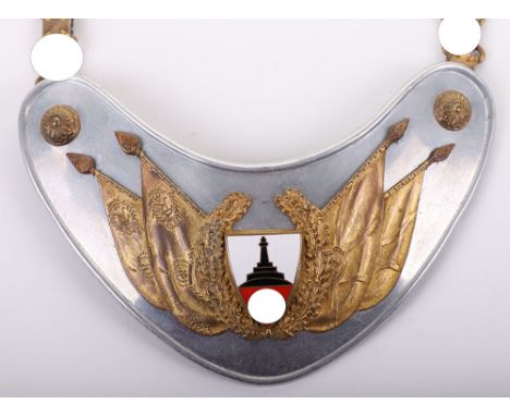 THIRD REICH VETERANS FLAG BEARERS GORGET, 9 ½” wide x 4” tall, appears to be aluminum, attached to the front is an array of I
