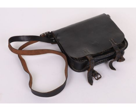 WW2 GERMAN WEHRMACHT PIONEERS BLACK ERSATZ LEATHER TOOL KIT POUCH W/ SHOULDER STRAP, 2” x 8 ½” x 7 ½”, has an outer & inside 