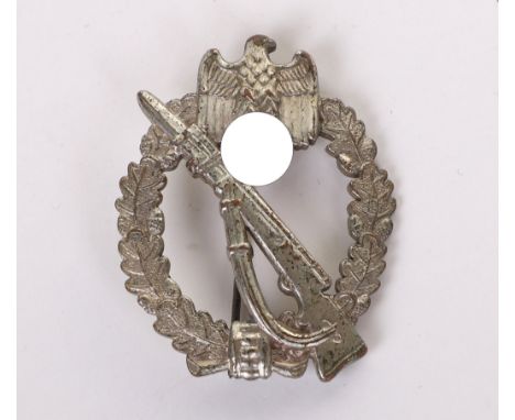 WW2 GERMAN ARMY / WAFFEN-SS INFANTRY ASSAULT BADGE IN SILVER BY FERD WIEDMANN, retaining much of the frosted silver finish to