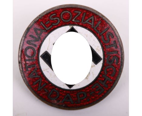 NSDAP PARTY MEMBERSHIP PIN, its enamel shows some wear, reverse is mkd. “RZM M1/103”, a standard example, VG.  