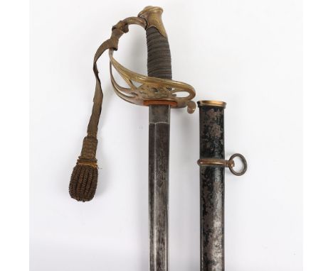 US NON-REGULATION OFFICERS SWORD, like a British 1827 model, scarce, ricasso is mkd. “W. Clauberg Solingen”, blade is double 