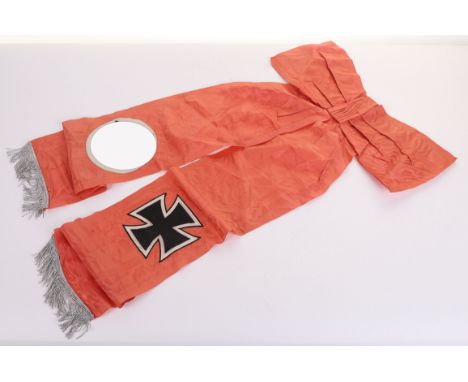 THIRD REICH FUNERAL SASH, interesting red silk (faded to pink) two part funeral wreath sash with bow to the top. One arm of t