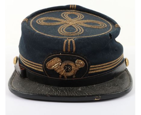 US CIVIL WAR PERIOD UNION CHAUSSER CAP, INFANTRY OFFICER, a blue doeskin, rear is 4 1/4” tall & front is 2 ¾” tall & its top 