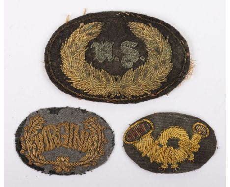 US CIVIL WAR OFFICERS HAT EMBLEMS, a 3” x 2”darl blue wool oval, has “U.S.” done in silver bullion inside a gold wreath bulli