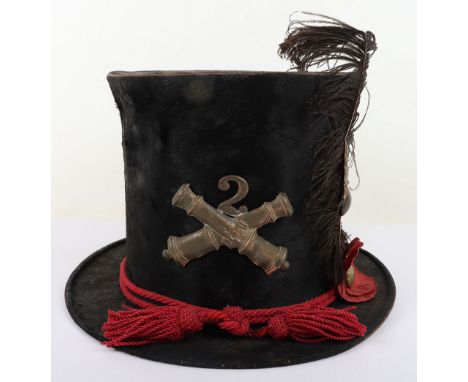 US CIVIL WAR PERIOD UNION MILITA ARTILLEY TOP HAT, unusual, is made of a black beaver skin & stands 6” tall with a 1 ¾” brim,