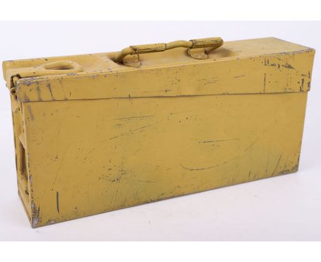 WW2 GERMAN AMMUNITION TIN, good example of a metal ammunition tin which has been painted in a tropical sand color finish, pro