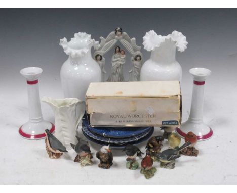Nine Beswick models of birds, including a Greenfinch (2105), a Wren (993), Goldfinch (2415), and another; together with a lar