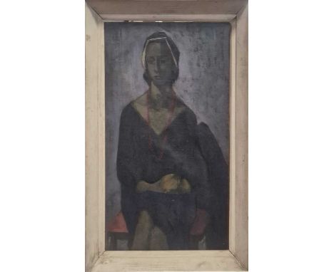 20th century European School Portrait of a seated lady oil on canvas44.5 x 24cm