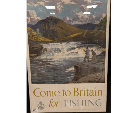 Norman WilkinsonCome to Britain For Fishingposter 74 x 49cmNot examined out of its frame. Surface puckering and soft creases 