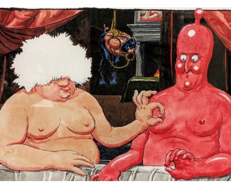 Steve Bell (1951-) Two satirical cartoonseach signed 'Steve Bell' (lower right) and inscribed 'Happy Birthday Henry'; artist'
