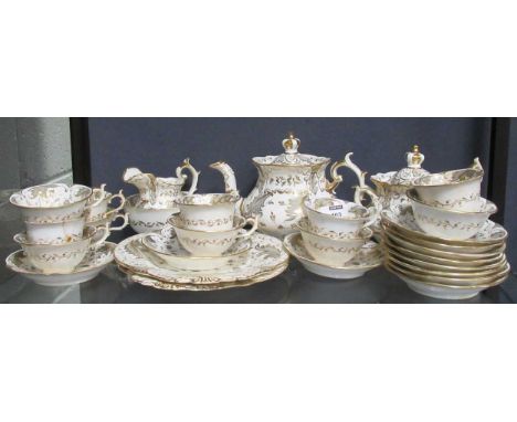 A part Rockingham tea service, comprising teapot and cover, sucrier and cover, slop bowl, cream jug, five coffee cups, six te