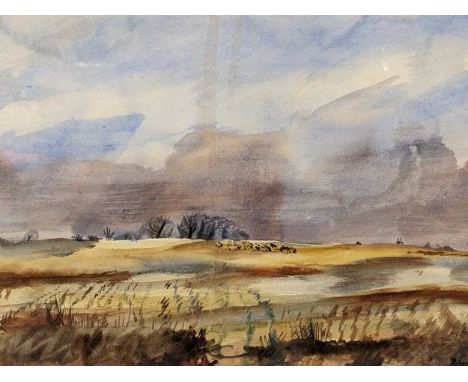 § Rowland Suddaby (1912-1973) Landscape with sheepsigned 'R Suddaby' (lower right) watercolour28 x 38cm