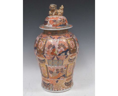 An Imari balluster vase and cover with Fo dog finial, 47cm high