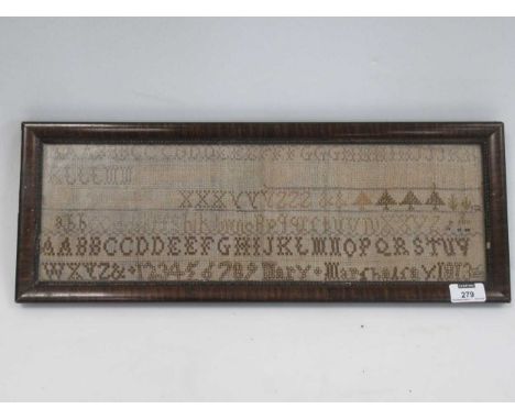 A needlework band sampler dated 1813, 15.5 x 49.5cm