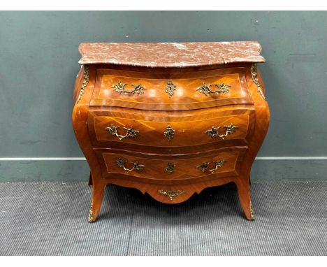 A Louis XV style marble topped bombe commode 80 x 91 x 53cm