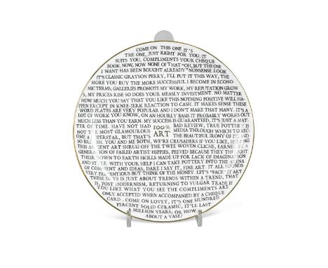 Sir Grayson Perry CBE, RA (1960-), a '100% Art' plate, 2020, developed for the Holburne Museum, in collaboration with Kit Gro