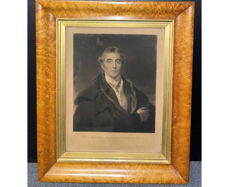 After Sir Thomas Lawrence (1769-1830) A print of the Duke of Wellington, published by Colnaghi, 1828, 37 x 28cm, in maple fra