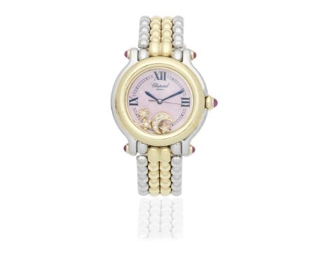 Chopard. A lady's stainless steel and gold diamond set quartz bracelet watch with mother of pearl dialModel: Happy SportRefer