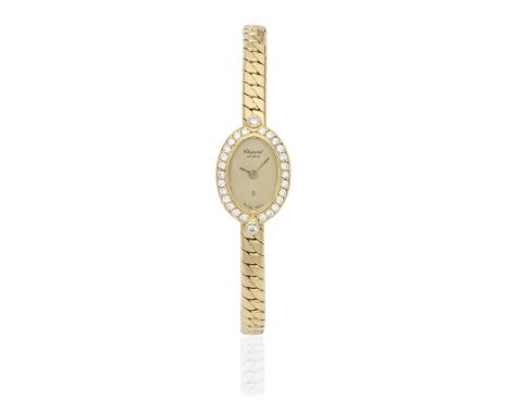 Chopard. A lady's 18K gold diamond set quartz bracelet watchReference: 5155Date: Circa 1980Movement: Jewelled quartzDial: Cha