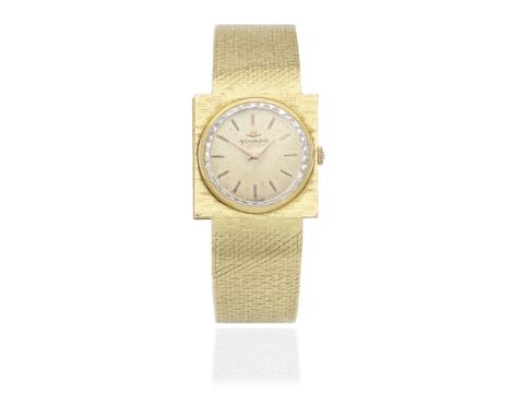 Movado. An 18K gold manual wind square bracelet watchDate: Circa 1960Movement: 17-jewel Cal.205 manual windDial: Champagne, a