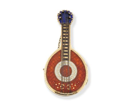 A continental gold keyless wind concealed watch in the form of a lute with enamel decorationDate: Circa 1800 and laterMovemen