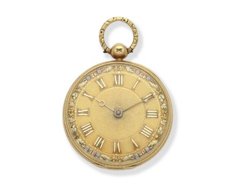 Hunt &amp; Son, Yarmouth. An 18K gold key wind open face pocket watchDate: London Hallmark for 1830Movement: Gilt full plate 