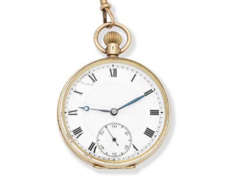 A 9K gold keyless wind open face pocket watchDate: London Import mark for 1924Movement: Gilt Swiss lever, cut and compensated