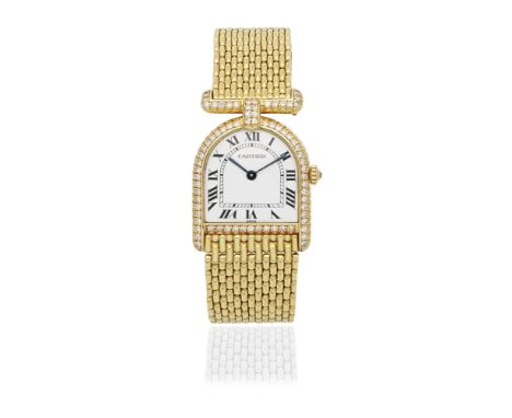 Cartier. A lady's 18K gold and diamond set quartz bracelet watchModel: La ClocheDate: Circa 1990Movement: 9-jewel Cal.81 quar