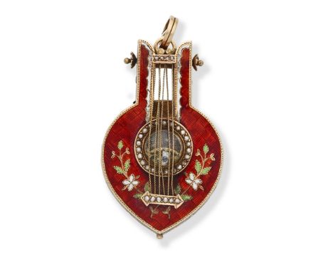Ranna, Vienna. An unusual gilt and enamel decorated key wind concealed watch in the form of a lyreDate: Circa 1800Movement: G