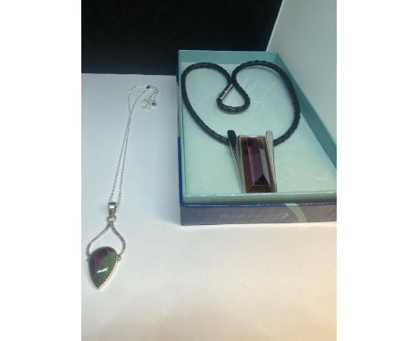 A MARKED SILVER NECKLACE AND STONE PENDANT AND A BOXED PIERRE LANG PENDANT NECKLACE