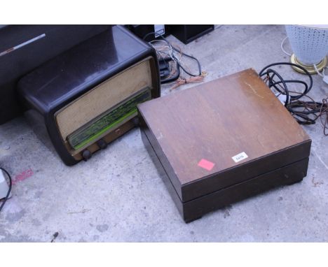 A VINTAGE PHILIPS VALVE RADIO AND A COLUMBIA RECORD PLAYER
