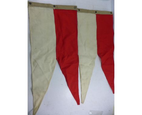 TWO WORLD WAR II BRITISH INDIAN ARMY LANCE PENNANTS, HEIGHT 31CM, LENGTH 67CM