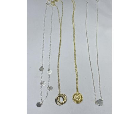 FOUR MARKED SILVER NECKLACES TO INCLUDE TWO GOLD PLATED EXAMPLES