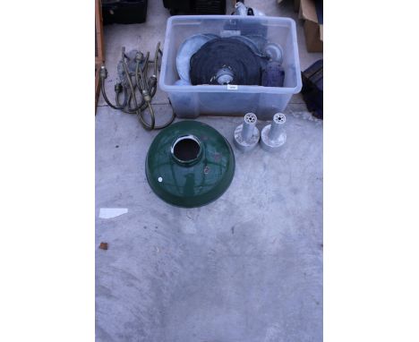 AN ASSORTMENT OF VINTAGE LIGHT FITTINGS AND SHADES