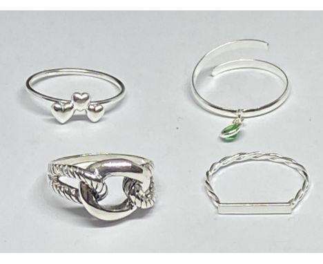 FOUR VARIOUS MARKED SILVER RINGS
