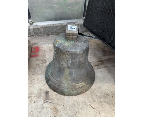 A VINTAGE BRASS BELL NO CLANGER (WEIGHS 23KG)