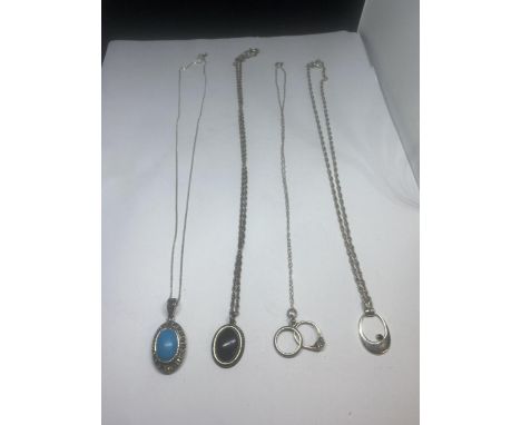 FOUR SILVER NECKLACES WITH PENDANTS