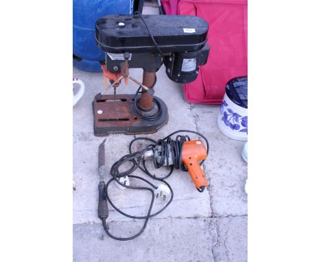 A PROFORMANCE ELECTRIC PILLAR DRILL, AN ELECTRIC DRILL AND A SOLDERING IRON