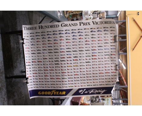 A GOODYEAR POSTER - 'THREE HUNDRED GRAND PRIX VICTORIES'