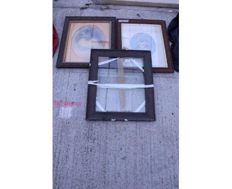 TWO VINTAGE FRAMED PRINTS AND A FURTHER PICTURE FRAME
