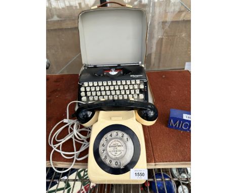 TWO VITNAGE ITEMS TO INCLUDE A BAKELITE TELEPHONE AND AN OLYMPIA SPLENDID 66 TYPEWRITER IN A CASE