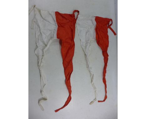 TWO WORLD WAR II BRITISH INDIAN ARMY LANCE PENNANTS, HEIGHT 22CM, LENGTH 57CM