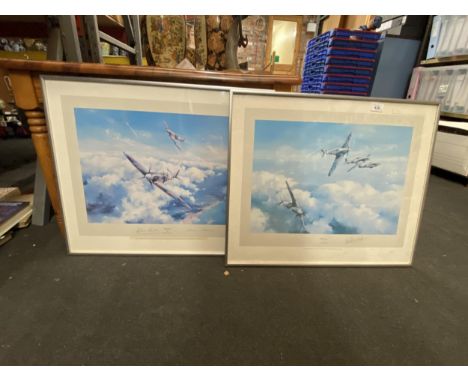 TWO SIGNED LIMITED EDITION PRINTS COMPRISING SPITFIRE BY ROBERT TAYLOR SIGNED FIRST EDITION PRINT BY GROUP CAPTAIN SIR DOUGLA