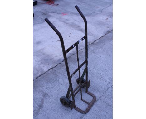 A VINTAGE METAL TWO WHEEL SACK TRUCK