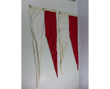 TWO WORLD WAR II BRITISH INDIAN ARMY LANCE PENNANTS, HEIGHT 20CM, LENGTH 57CM