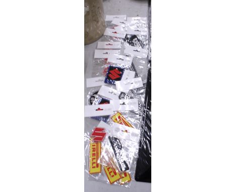 TWENTY SEW ON MOTORING THEMED BADGES TO INCLUDE CASTROL, BP AND DUNLOP - ALL AS NEW IN PACKETS