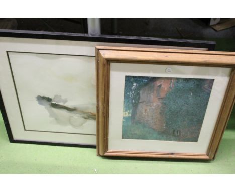 A SIGNED WATERCOLOUR OF A MOUNTAIN AND TREES SCENE PLUS A GUSTAV KLIMT PRINT