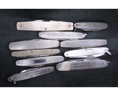 TEN WHITE METAL VINTAGE PEN KNIVES
