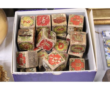 A QUANTITY OF VINTAGE CHILDREN'S WOODEN NUMBER AND ALPHABET BLOCKS