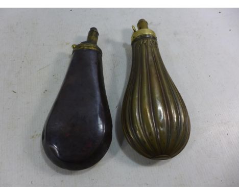 TWO VINTAGE COPPER AND BRASS POWDER FLASKS